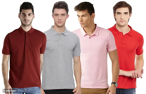 Reliable Cotton Blend Solid Polo T-shirts Combo For Men Pack Of 4-thumb0