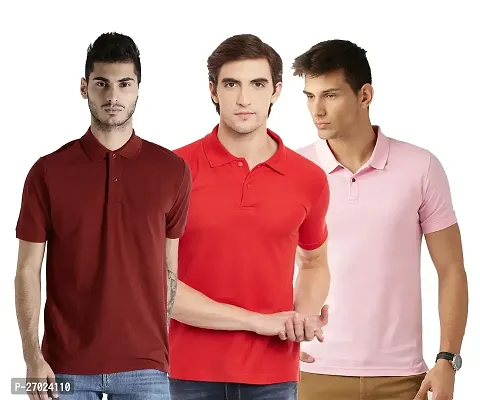 Reliable Multicoloured Cotton Blend Solid Polos For Men Pack Of 3-thumb0