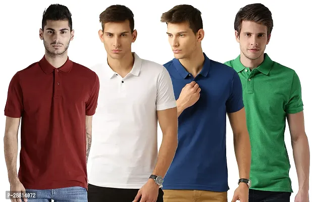 Reliable Cotton Blend Solid Polo T-shirts Combo For Men Pack Of 4