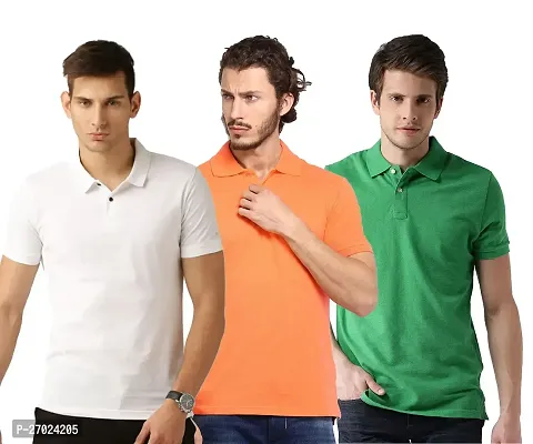 Reliable Multicoloured Cotton Blend Solid Polos For Men Pack Of 3