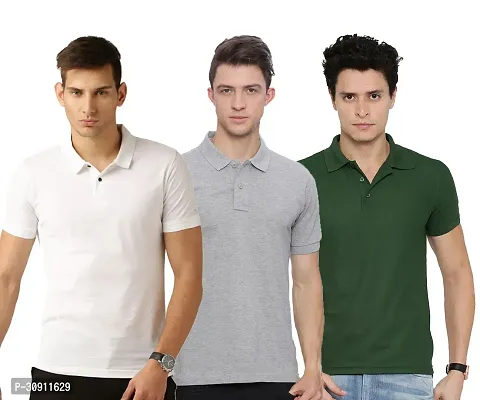 Stylish Multicoloured Cotton Blend Solid Polos T-Shirt For Men Pack Of 3-thumb0