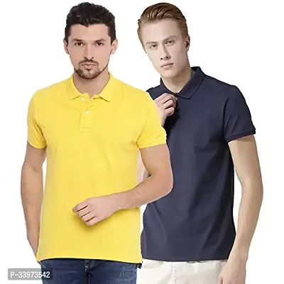 Stylish Cotton Blend Solid Polos For Men Pack of 2-thumb0