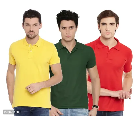 Stylish Multicoloured Cotton Blend Solid Polos T-Shirt For Men Pack Of 3-thumb0