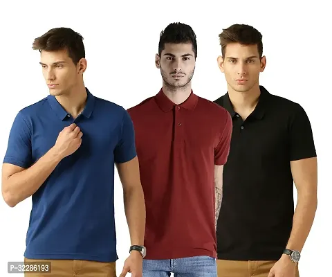 Stylish Multicoloured Cotton Blend Solid T-Shirt For Men Pack Of 3-thumb0