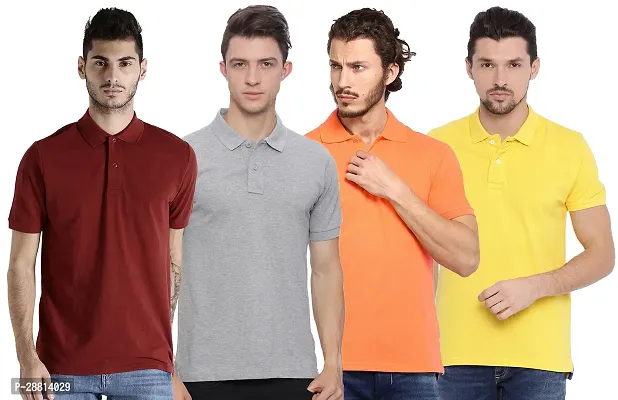 Reliable Cotton Blend Solid Polo T-shirts Combo For Men Pack Of 4-thumb0