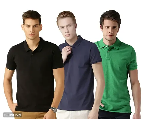 Stylish Multicoloured Cotton Blend Solid Polos T-Shirt For Men Pack Of 3-thumb0