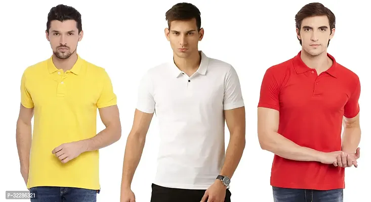 Stylish Multicoloured Cotton Blend Solid T-Shirt For Men Pack Of 3-thumb0