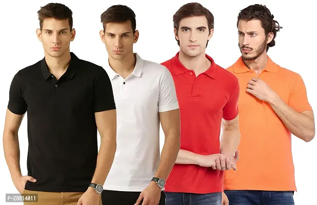 Reliable Cotton Blend Solid Polo T-shirts Combo For Men Pack Of 4-thumb0