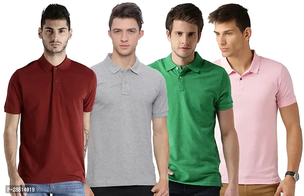 Reliable Cotton Blend Solid Polo T-shirts Combo For Men Pack Of 4-thumb0