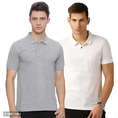 Stylish Multicoloured Cotton Blend Solid Polos T-Shirt For Men Pack Of 2-thumb0