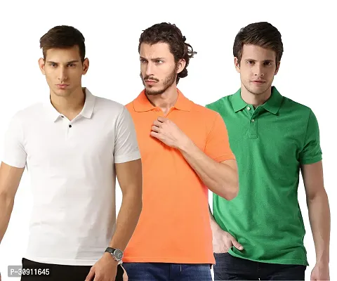 Stylish Multicoloured Cotton Blend Solid Polos T-Shirt For Men Pack Of 3