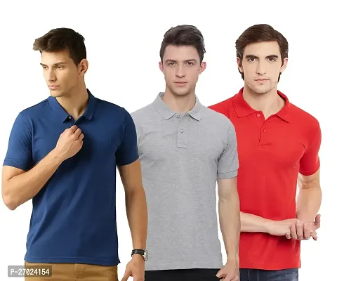 Reliable Multicoloured Cotton Blend Solid Polos For Men Pack Of 3