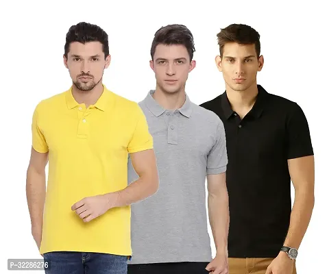 Stylish Multicoloured Cotton Blend Solid T-Shirt For Men Pack Of 3-thumb0