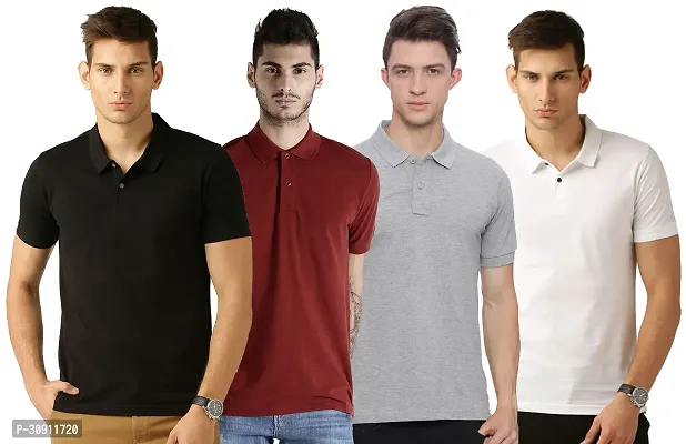 Stylish Multicoloured Cotton Blend Solid Polos T-Shirt For Men Pack Of 4