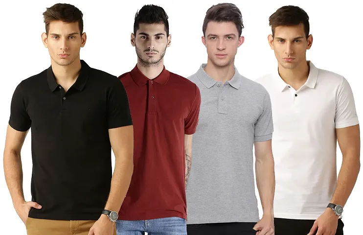 Pack Of 4 Solid Cotton Blend Polo Tees