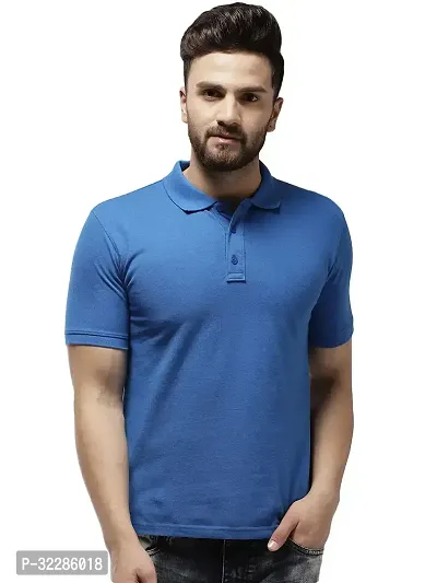 Stylish Blue Cotton Blend Solid T-Shirt For Men-thumb0