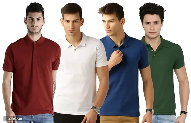 Stylish Multicoloured Cotton Blend Solid T-Shirt For Men Pack Of 4-thumb0