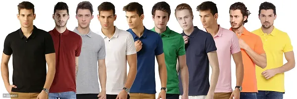 Stylish Multicoloured Cotton Blend Solid T-Shirt For Men Pack Of 10-thumb0