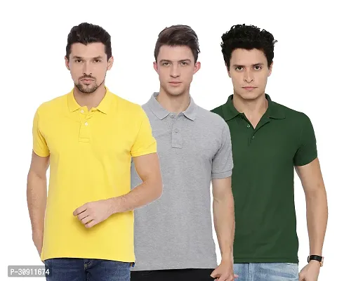 Stylish Multicoloured Cotton Blend Solid Polos T-Shirt For Men Pack Of 3-thumb0