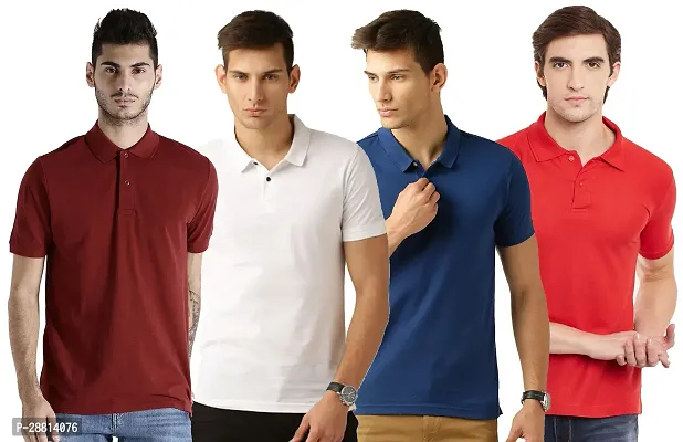 Reliable Cotton Blend Solid Polo T-shirts Combo For Men Pack Of 4-thumb0