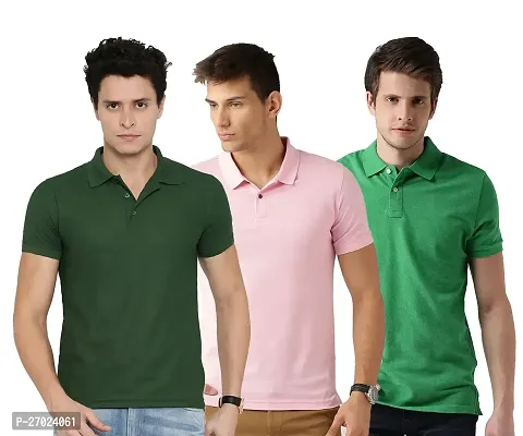 Reliable Multicoloured Cotton Blend Solid Polos For Men Pack Of 3