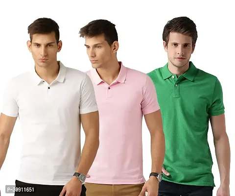 Stylish Multicoloured Cotton Blend Solid Polos T-Shirt For Men Pack Of 3