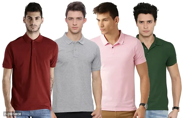 Reliable Cotton Blend Solid Polo T-shirts Combo For Men Pack Of 4-thumb0