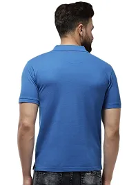 Stylish Blue Cotton Blend Solid Polos T-Shirt For Men-thumb2