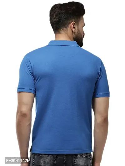 Stylish Blue Cotton Blend Solid Polos T-Shirt For Men-thumb3