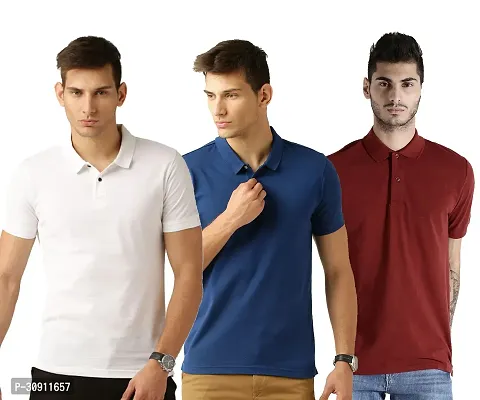 Stylish Multicoloured Cotton Blend Solid Polos T-Shirt For Men Pack Of 3