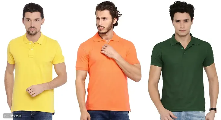 Stylish Multicoloured Cotton Blend Solid T-Shirt For Men Pack Of 3-thumb0