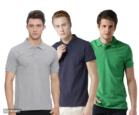 Reliable Multicoloured Cotton Blend Solid Polos For Men Pack Of 3-thumb0