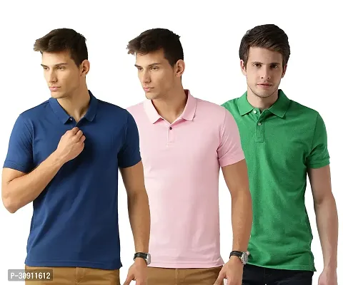 Stylish Multicoloured Cotton Blend Solid Polos T-Shirt For Men Pack Of 3