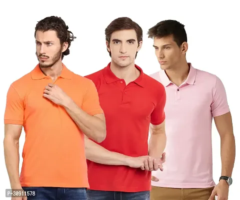 Stylish Multicoloured Cotton Blend Solid Polos T-Shirt For Men Pack Of 3-thumb0