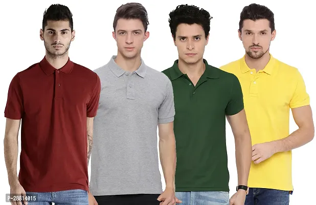 Reliable Cotton Blend Solid Polo T-shirts Combo For Men Pack Of 4-thumb0