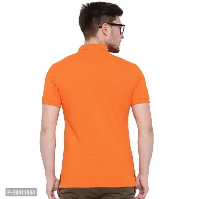 Stylish Orange Cotton Blend Solid Polos T-Shirt For Men-thumb3