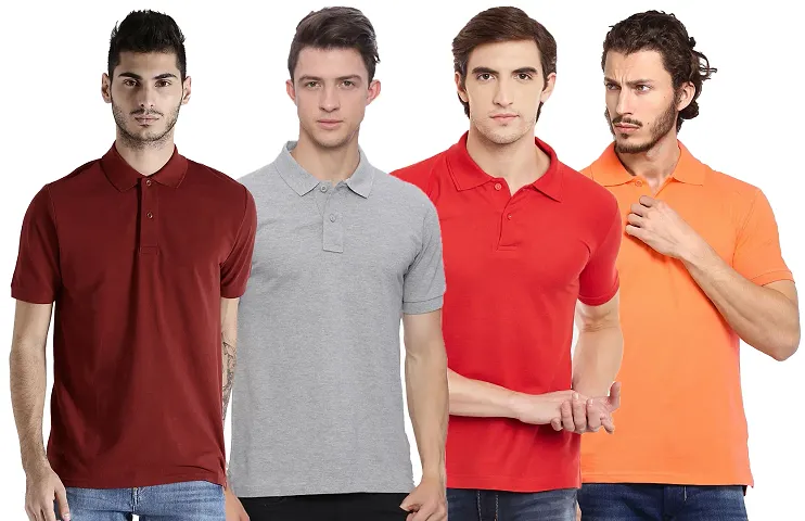 Reliable Blend Solid Polo T-shirts Combo For Men Pack Of 4