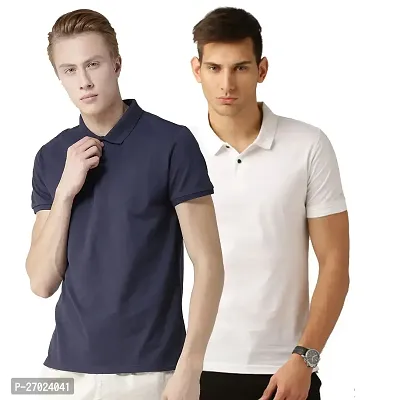 Reliable Multicoloured Cotton Blend Solid Polos For Men Pack Of 2
