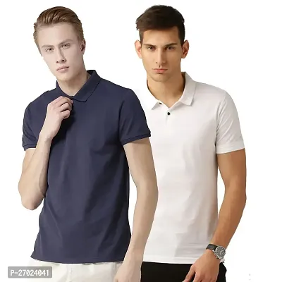 Reliable Multicoloured Cotton Blend Solid Polos For Men Pack Of 2-thumb0