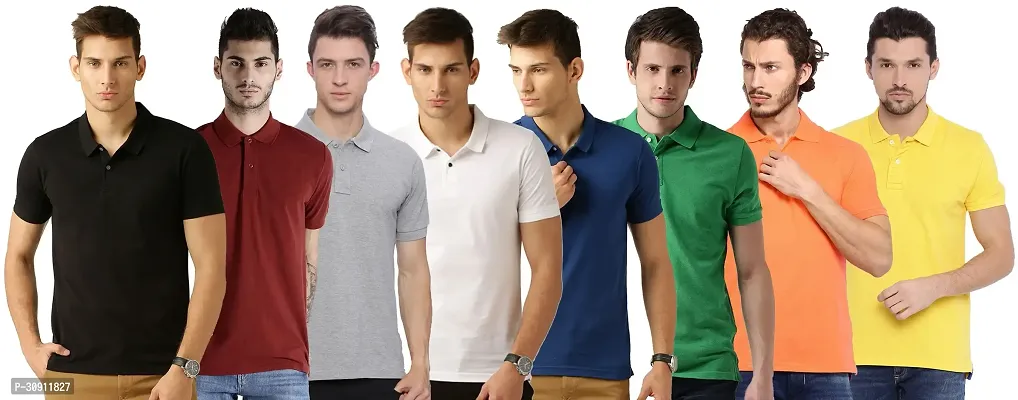 Stylish Multicoloured Cotton Blend Solid Polos T-Shirt For Men Pack Of 8-thumb0