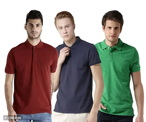 Reliable Multicoloured Cotton Blend Solid Polos For Men Pack Of 3