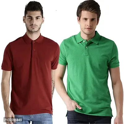 Stylish Multicoloured Cotton Blend Solid T-Shirt For Men Pack Of 2-thumb0