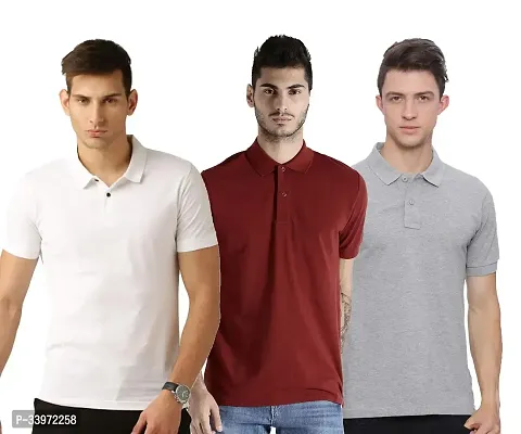 Stylish Cotton Blend Solid Polos For Men Pack of 3-thumb0