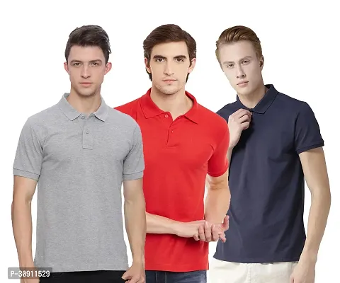 Stylish Multicoloured Cotton Blend Solid Polos T-Shirt For Men Pack Of 3-thumb0