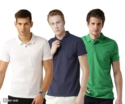 Stylish Multicoloured Cotton Blend Solid Polos T-Shirt For Men Pack Of 3-thumb0