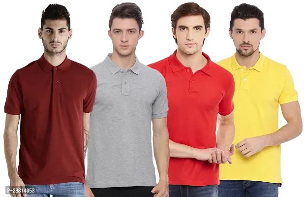 Reliable Cotton Blend Solid Polo T-shirts Combo For Men Pack Of 4