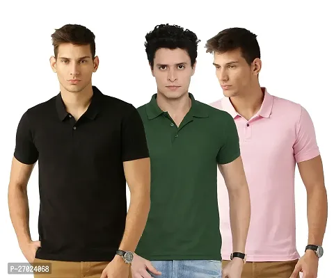 Reliable Multicoloured Cotton Blend Solid Polos For Men Pack Of 3