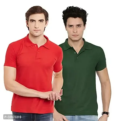 Stylish Cotton Blend Solid Polos For Men Pack of 2-thumb0