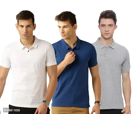 Stylish Multicoloured Cotton Blend Solid Polos T-Shirt For Men Pack Of 3-thumb0