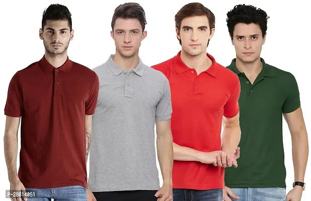 Reliable Cotton Blend Solid Polo T-shirts Combo For Men Pack Of 4